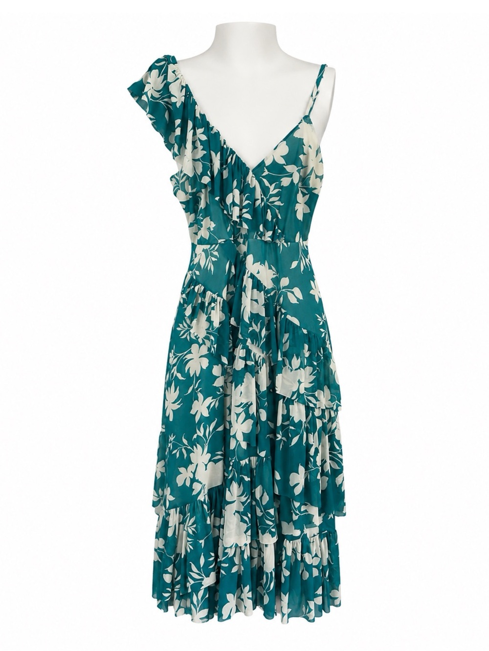 Size 1X‎ Torrid Silhouette Shadow Floral Midi Mesh Ruffle Surplice Dress